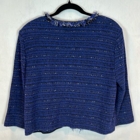 St John Women’s Knit Full zip blue tweed fringe sweater size 14 workwear luxury - Picture 10 of 12